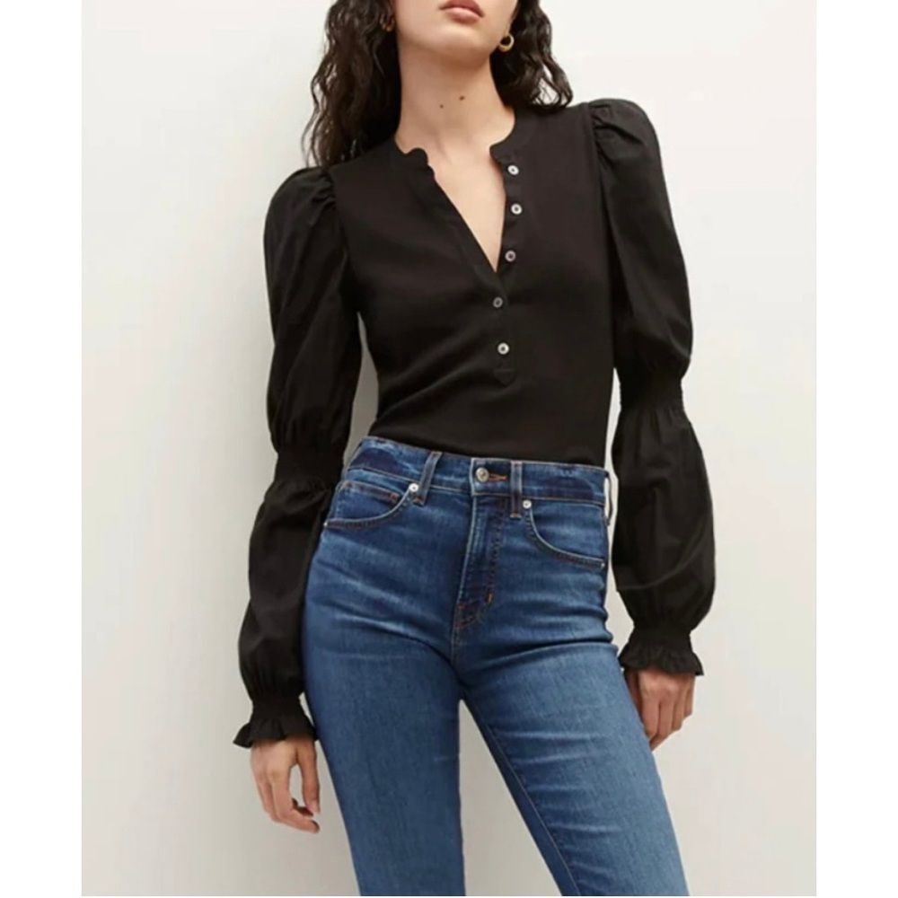 Veronica Beard Black Effy Puff Sleeve Blouse Top Size Small Cottagecore Luxury